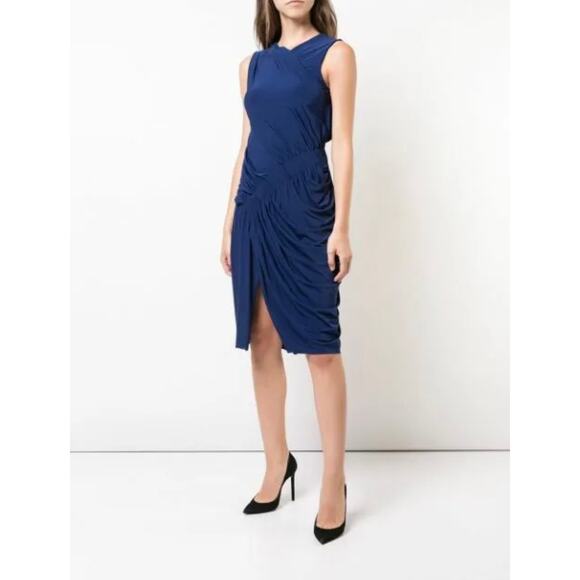Jason Wu Sapphire Blue Draped Sleeveless Midi Dress Size 4 - Picture 1 of 16